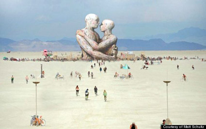Sculpture of two figures embracing by Matt Schultz