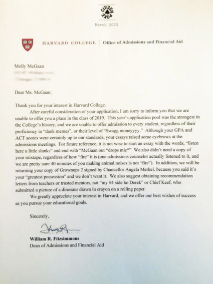 Fake Harvard Rejection Letter