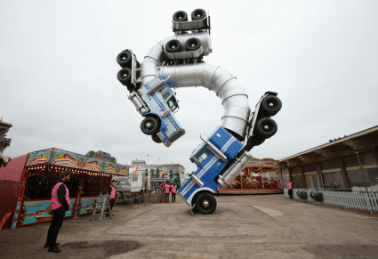 Banksy's tanker truck disaster at Dismaland. Yui Mok / PA WIRE